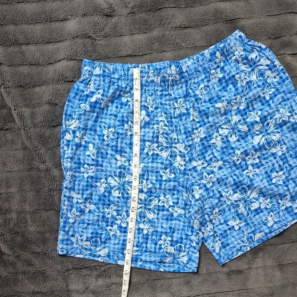 NWOT Lands' End Blue Gingham Floral Sport Knit Shorts W Pockets SZ Large Petite - Picture 3 of 11